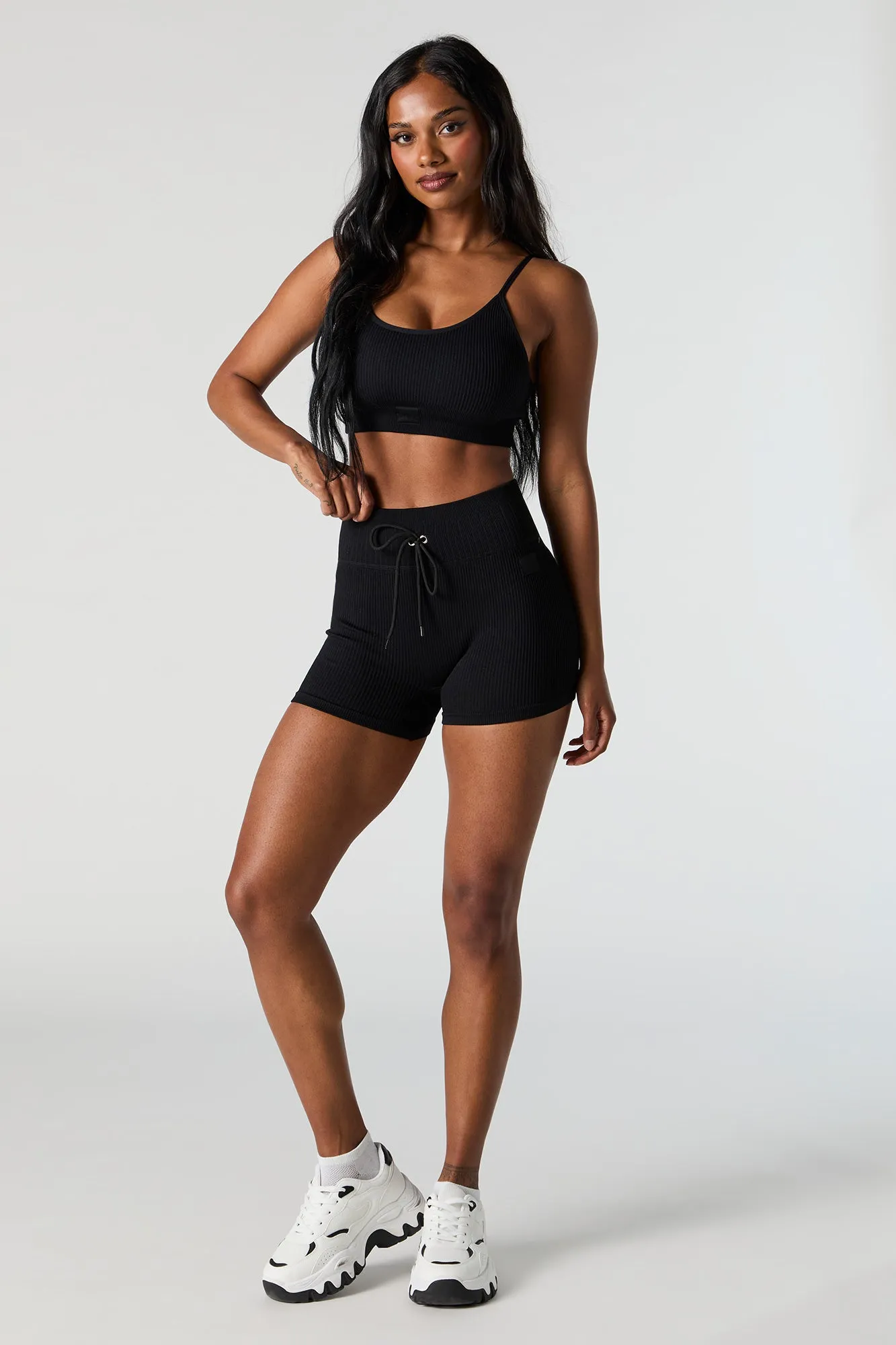 Active Seamless Ribbed Drawstring Short