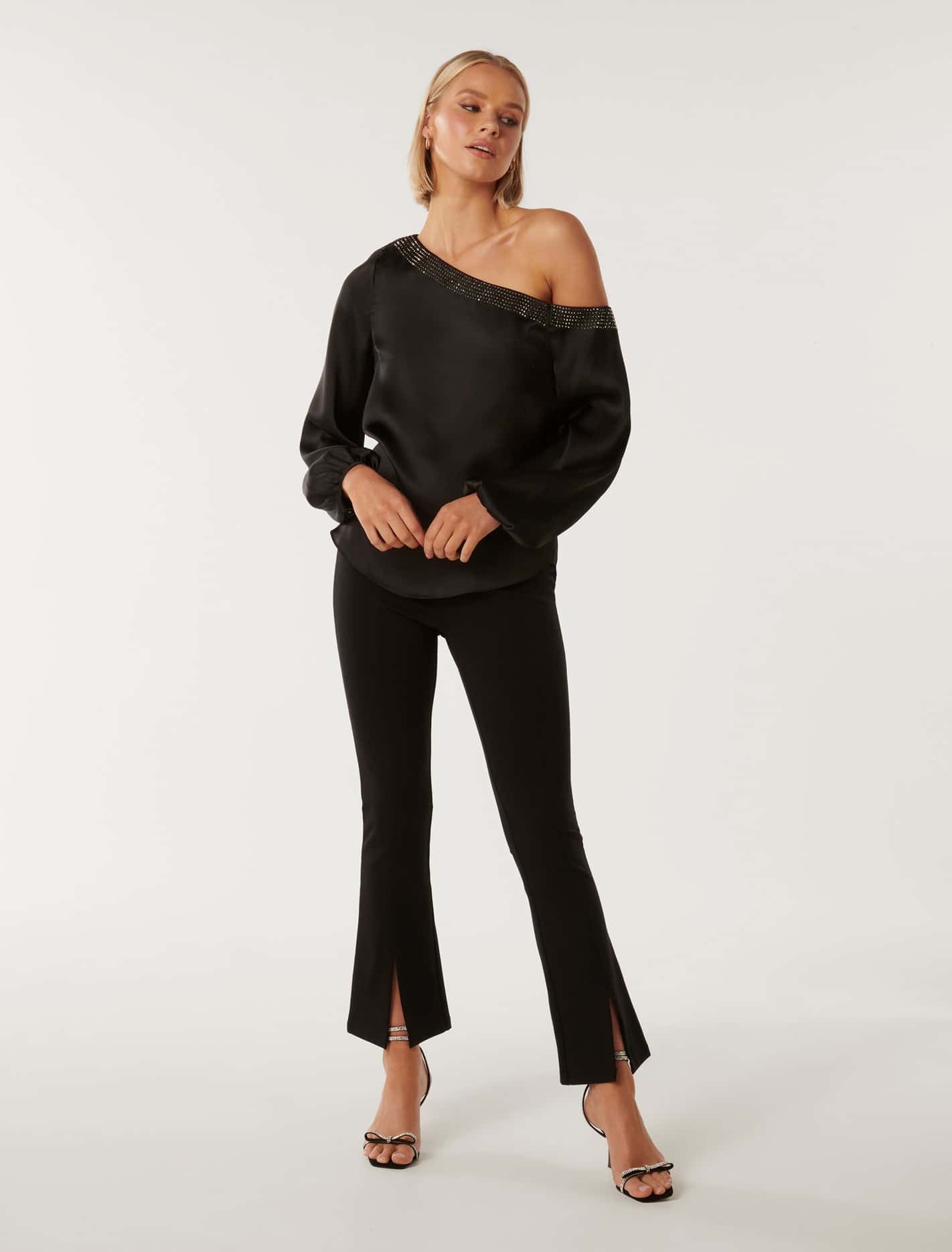 Anya Asymmetrical Embellished Satin Top