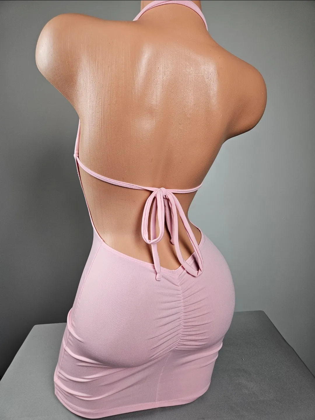 Baby Pink Drawstring Mini Dress