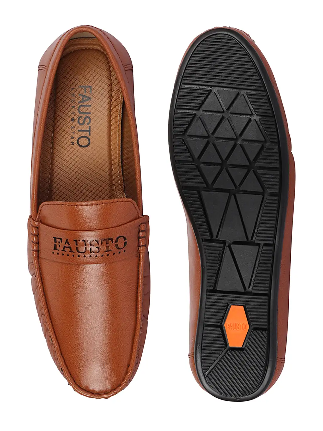 Basics Men Tan Laser Cut Logo Design Slip On Loafer Mocassin Shoes