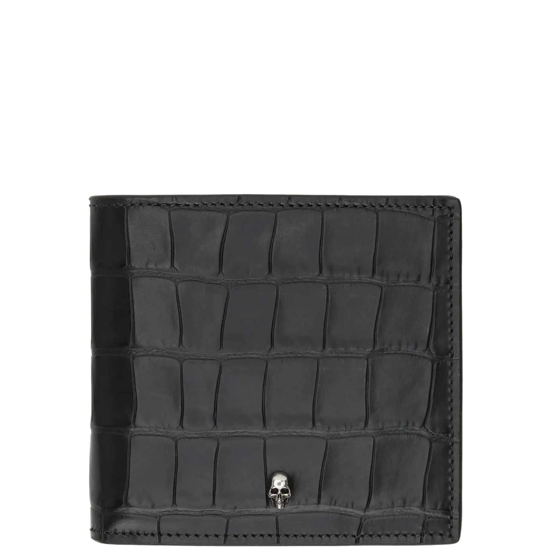 Bi Fold Croc Wallet with Coin Pocket, Black