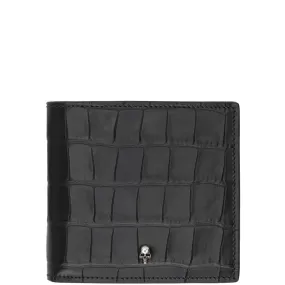 Bi Fold Croc Wallet with Coin Pocket, Black