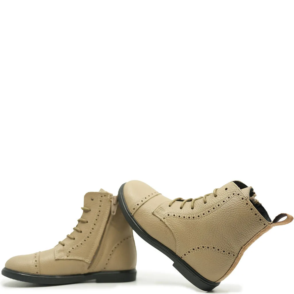 Blublonc Taupe Perforated Captoe Bootie