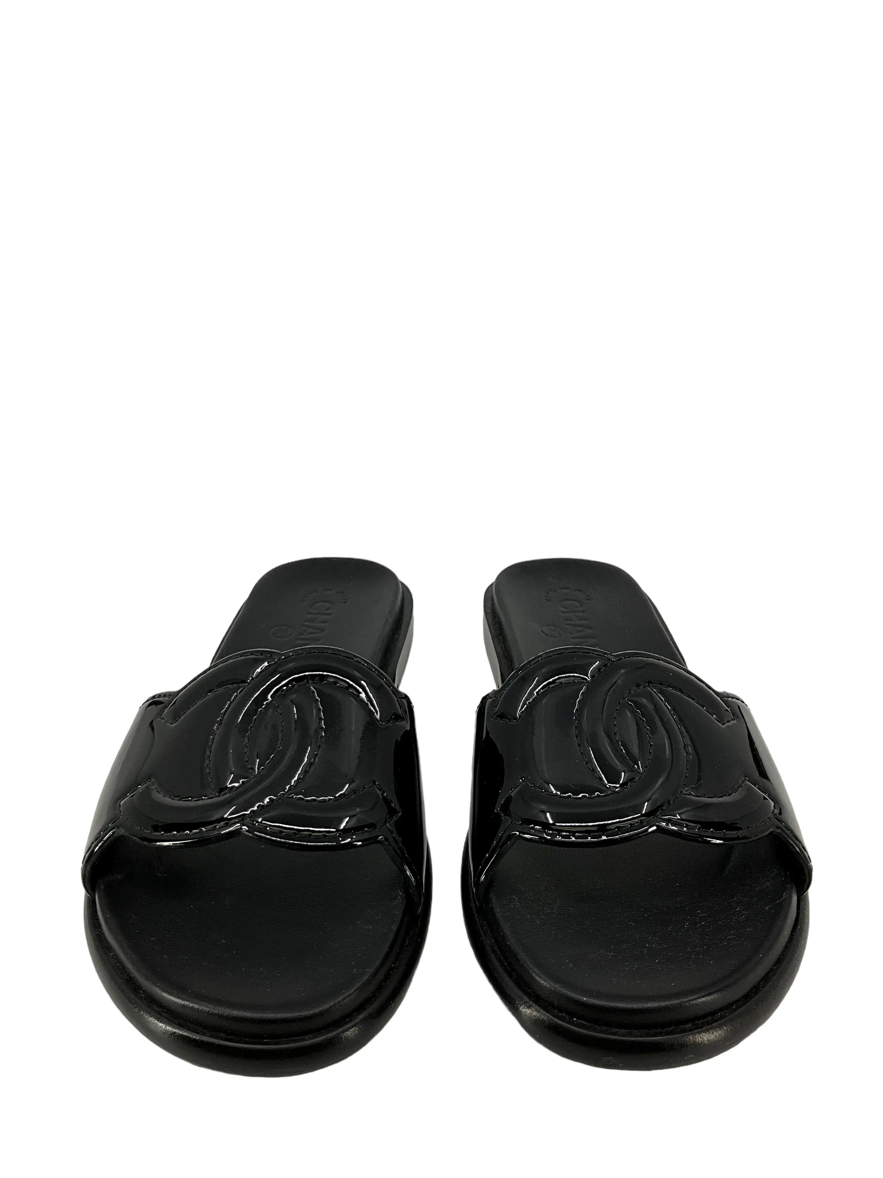 Chanel Black Leather Sandals Size 7