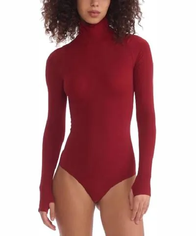 Commando Ballet Long Sleeve Turtleneck Bodysuit In Garnet