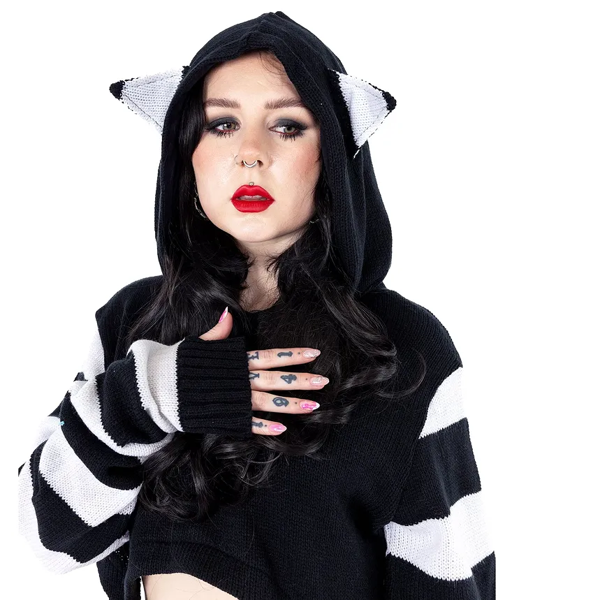 CUTE KITTY HOOD - BLACK/WHITE