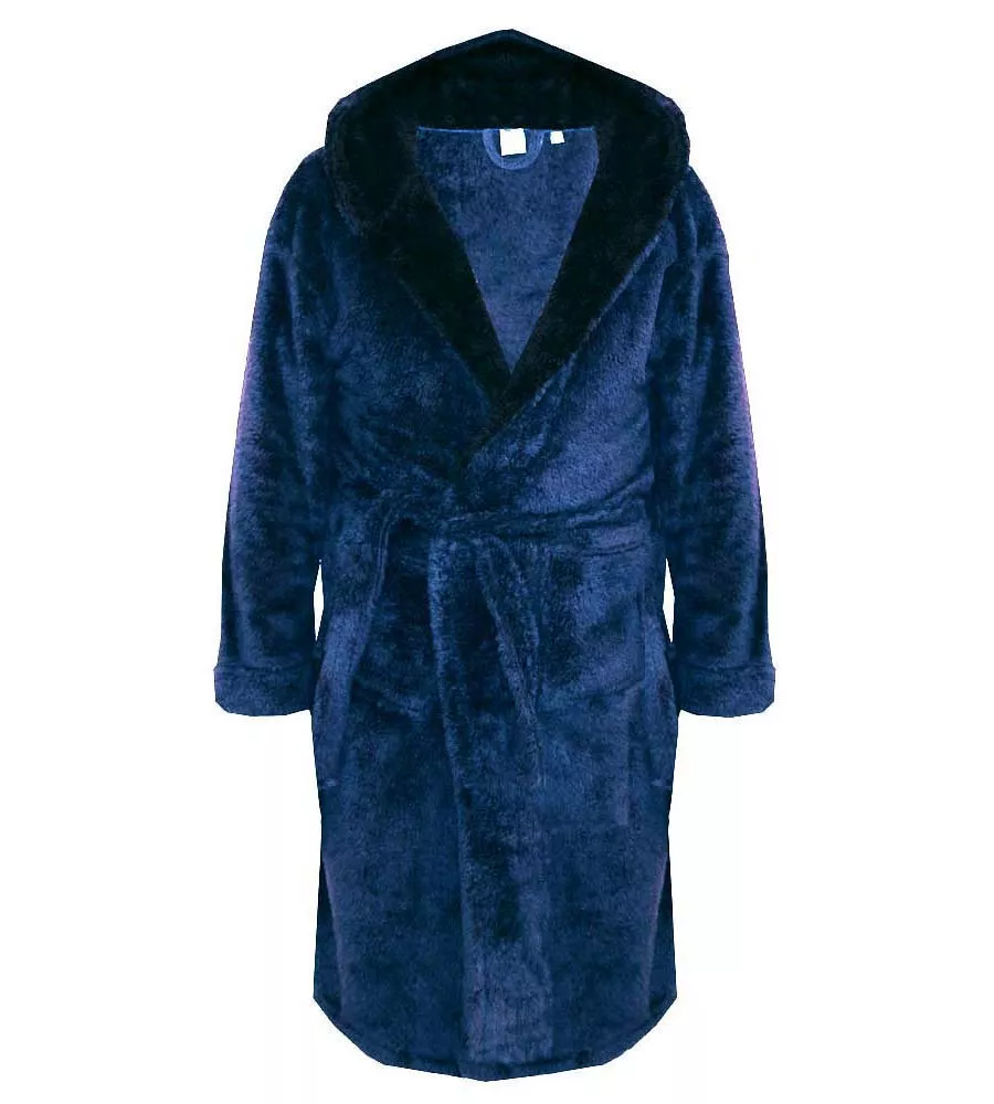 D555 Big Mens Super Soft Navy Dressing Gown With Hood (NEWQUAY)