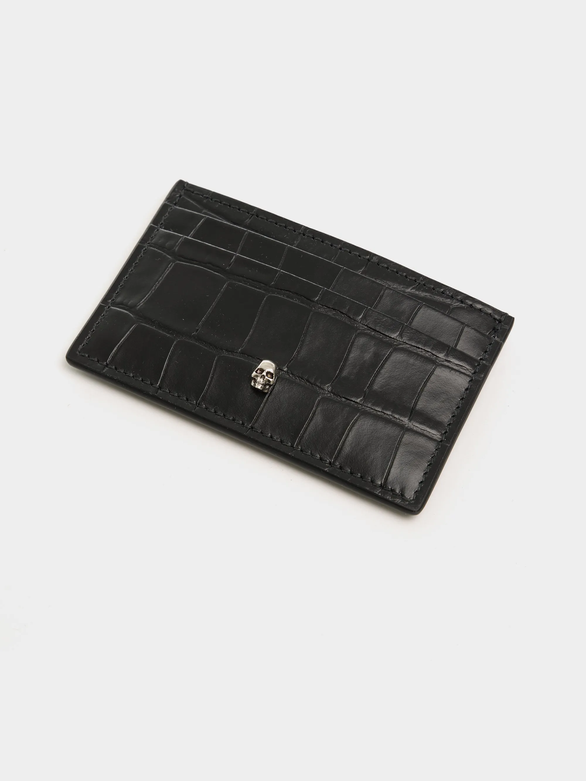 Embossed Croc Card Holder, Black