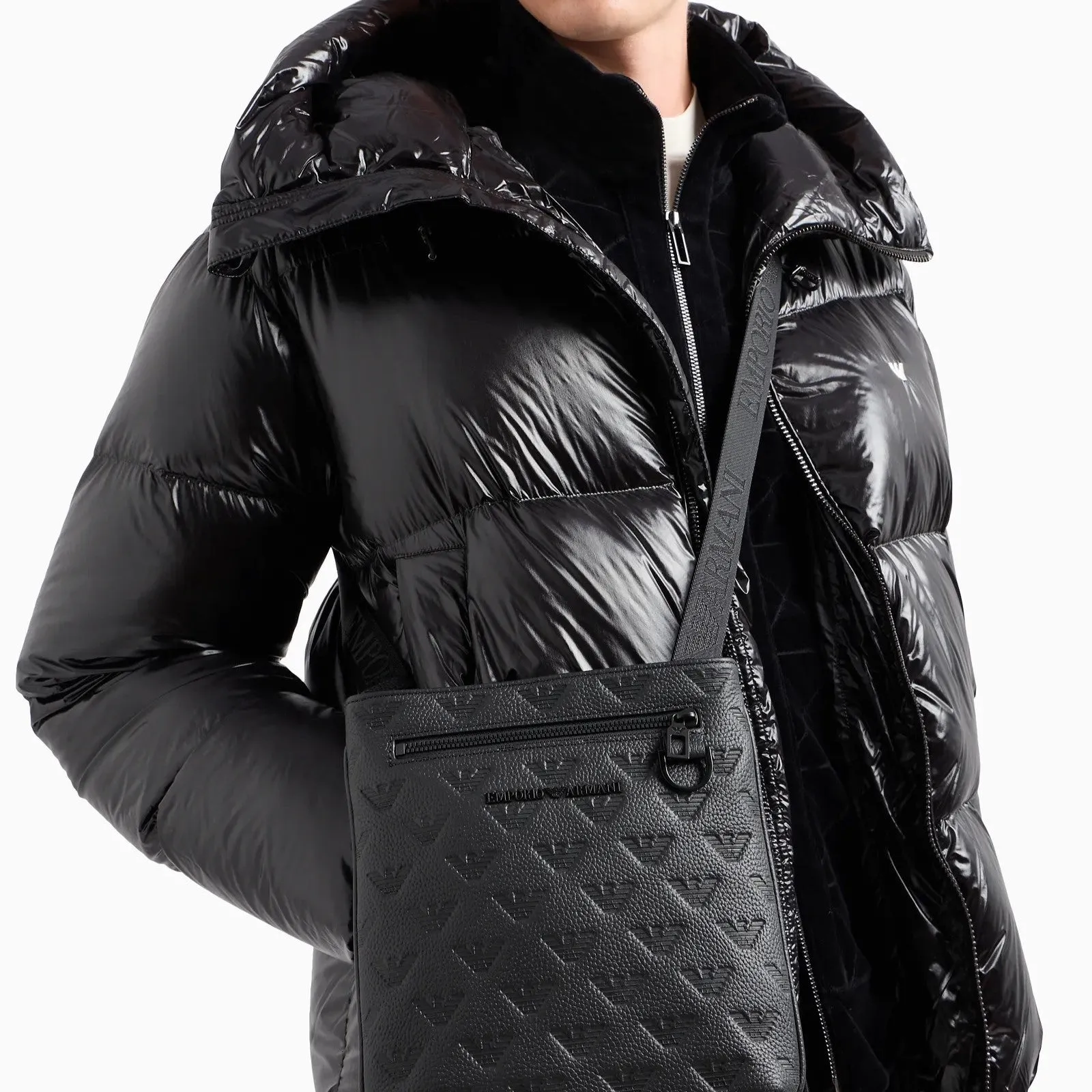 Emporio Armani Shoulder Bag With All-Over Embossed Eagle