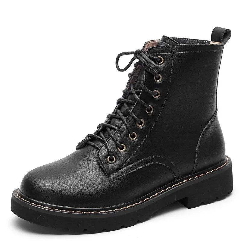 Full Nature Genuine Leather Womens Boots / Female Lace-Up Platform Autumn/Winter Ankle Boots