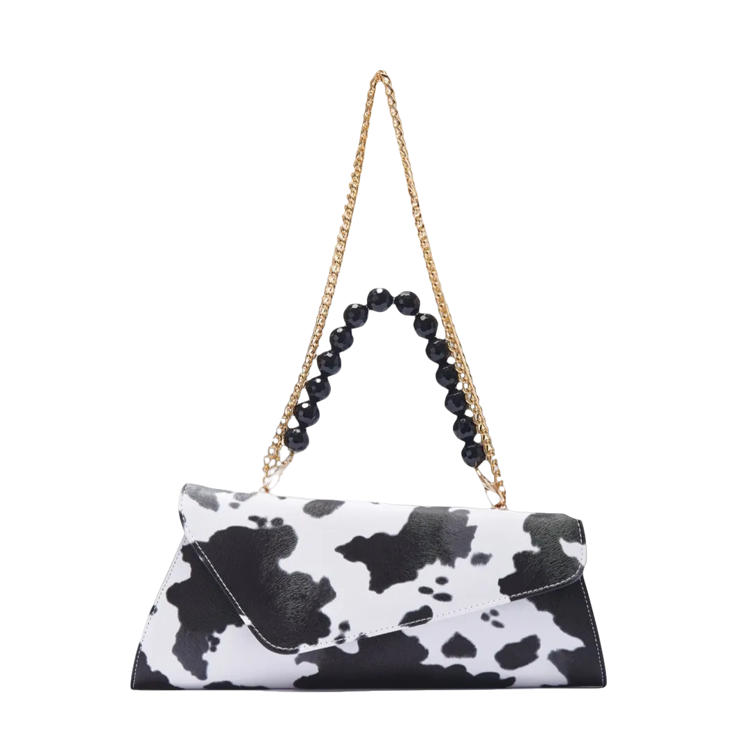 Ghalia - Black Cow Print- Clutch