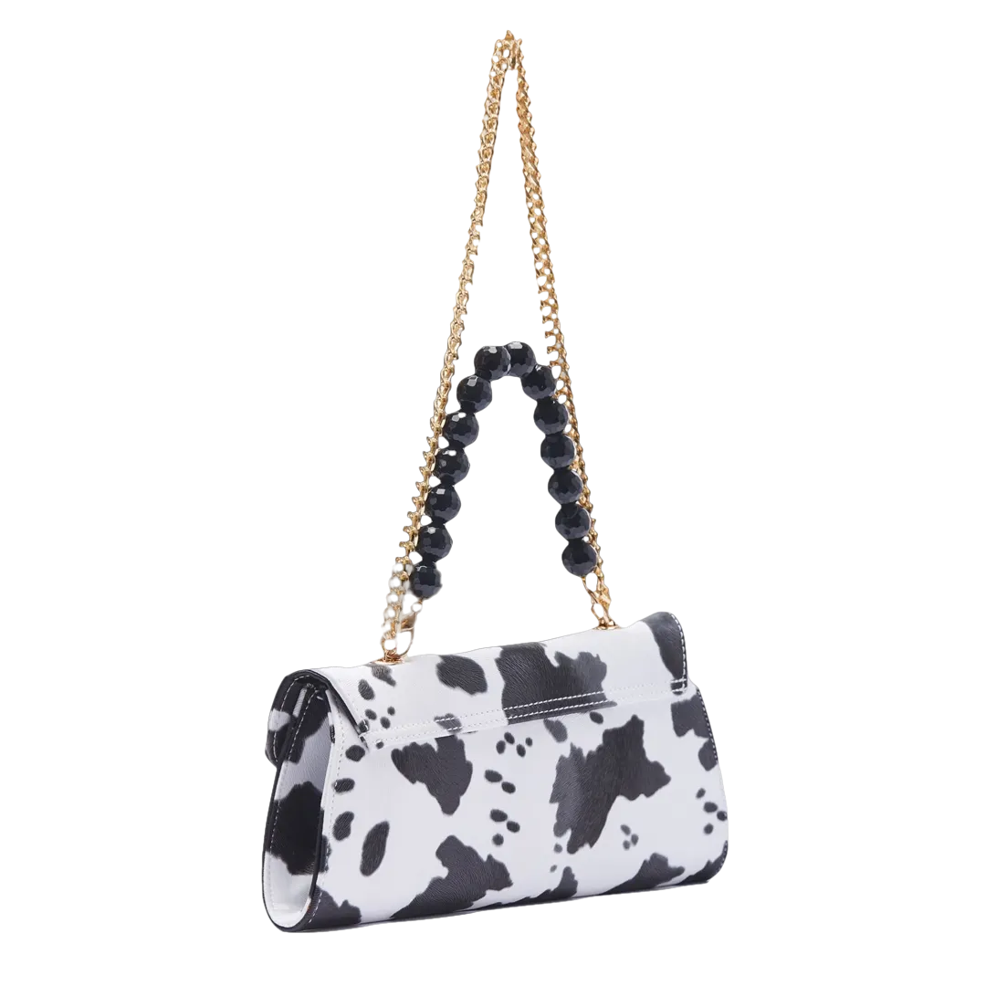 Ghalia - Black Cow Print- Clutch