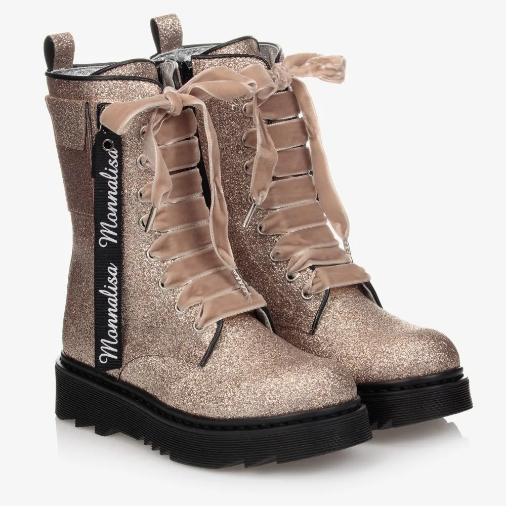 Girls Gold Glitter Boots