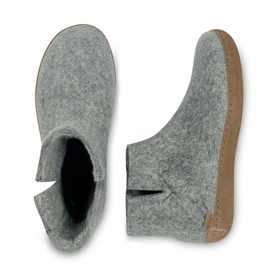 Glerups Slipper: Boot, Grey, Leather Sole G-01