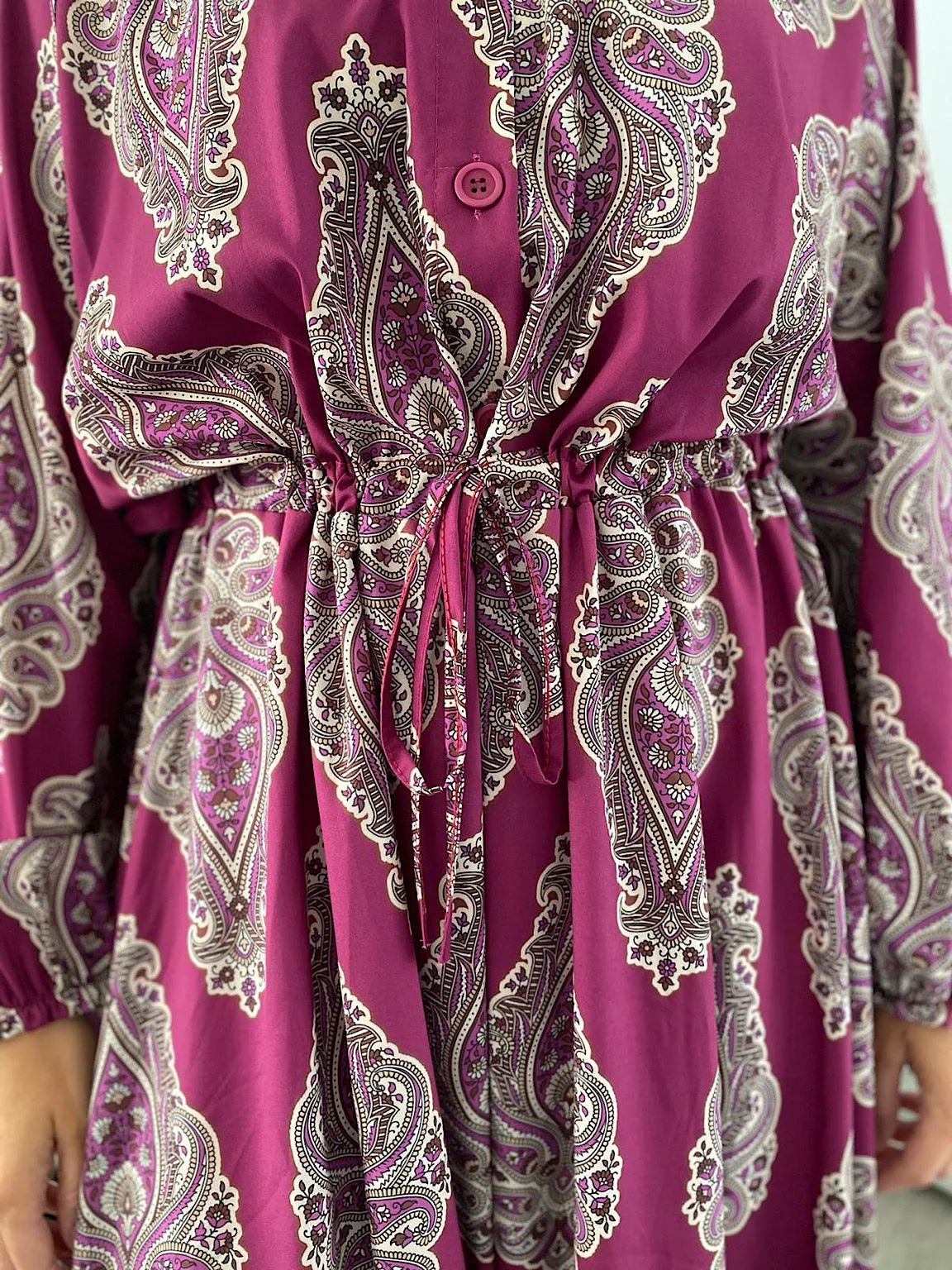 Grape Paisley Drawstring Shirt Dress Kelsey