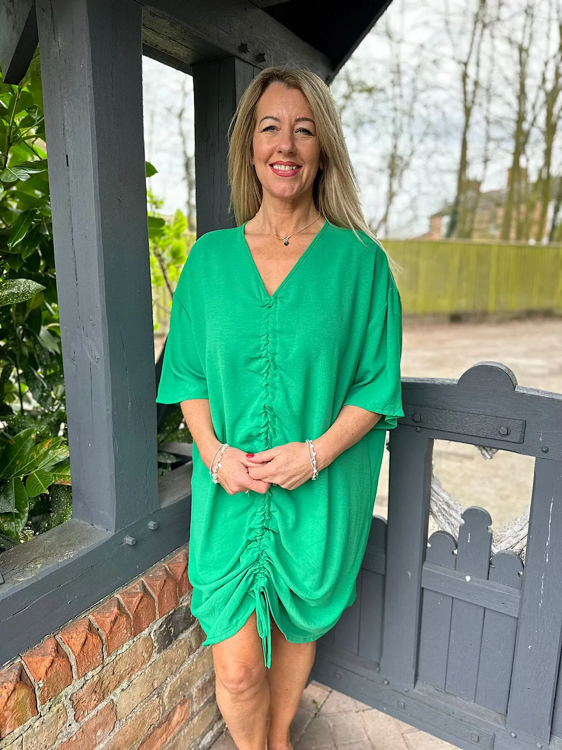 Green Ruched Drawstring Front Tunic Brooke