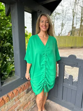 Green Ruched Drawstring Front Tunic Brooke