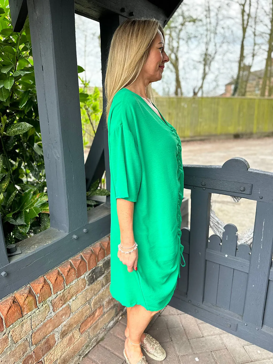 Green Ruched Drawstring Front Tunic Brooke