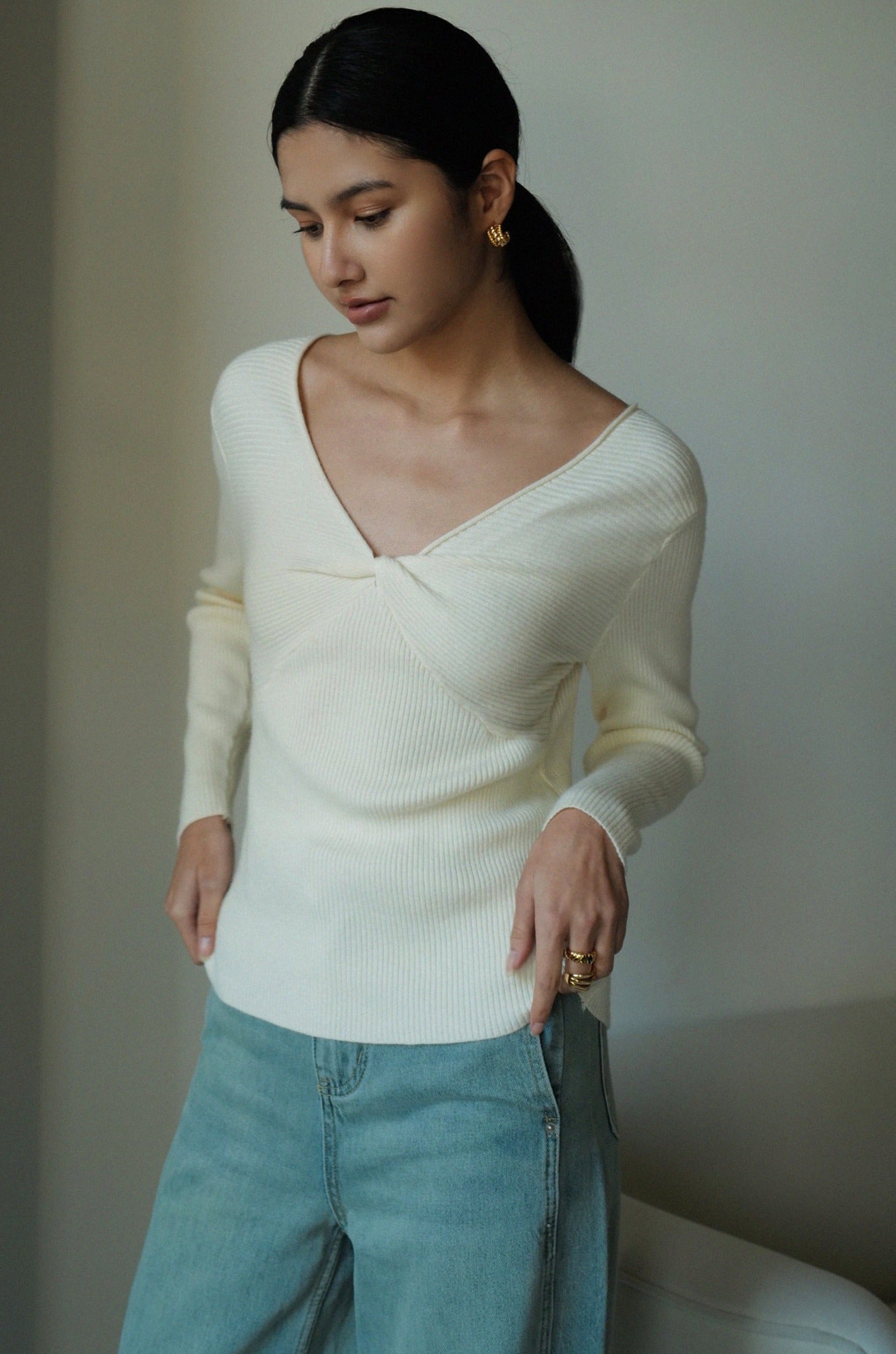 Have some fun knit top in beige