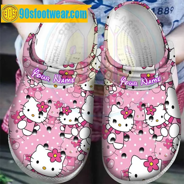 Hello Kitty Personalized Crocs – Hello Kitty Custom Name Pink Crocband Clog Shoes – 90sfootwear