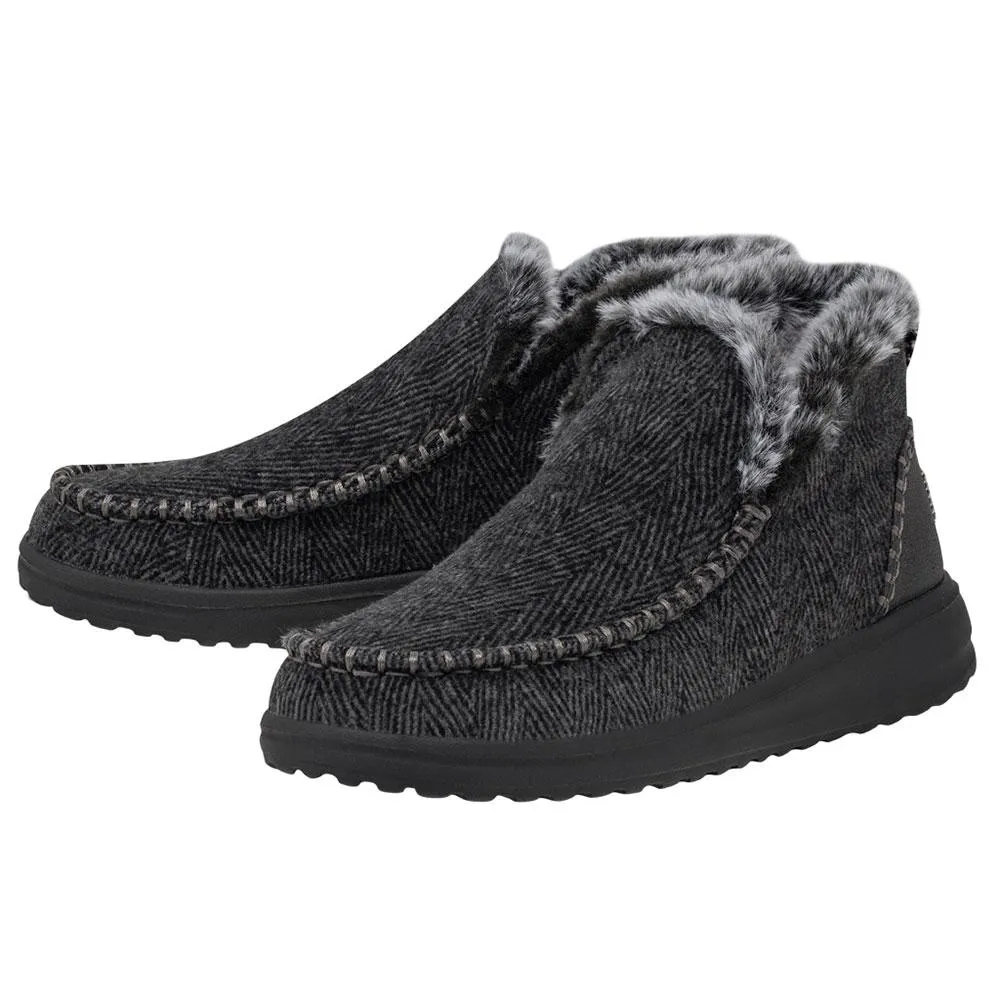 Hey Dude Womens Denny Fleece Lined Bootie- Black