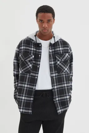 Hooded Plaid Double Pocket Flap Regular Winter Lumberjack Checked Jacket Shirt