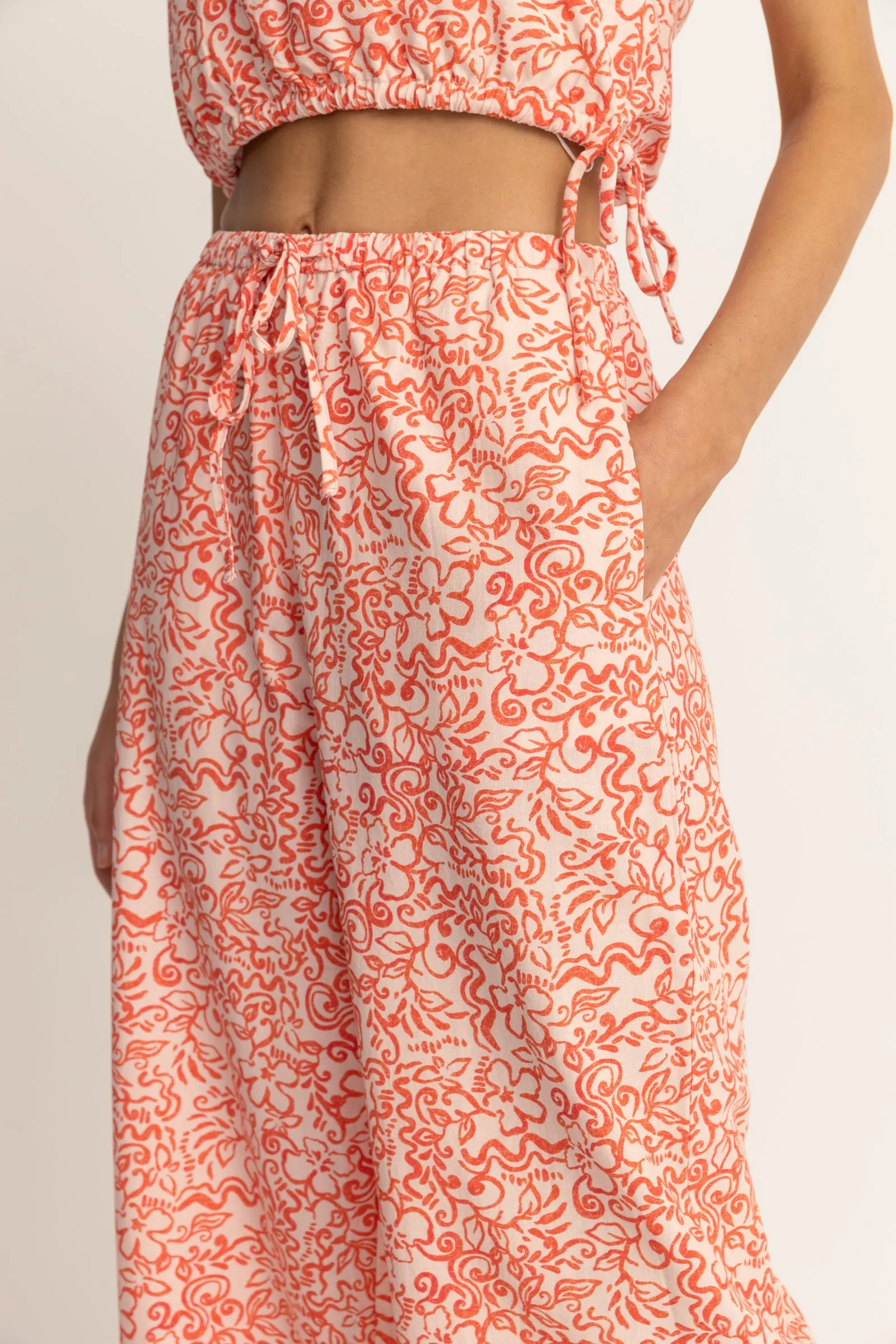 Islander Floral Drawstring Pant Coral