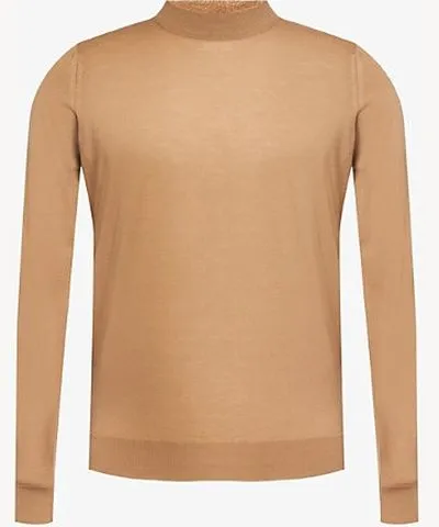 John Smedley Mens Nutmeg Turtleneck regular-fit recycled-cashmere and wool-blend jumper