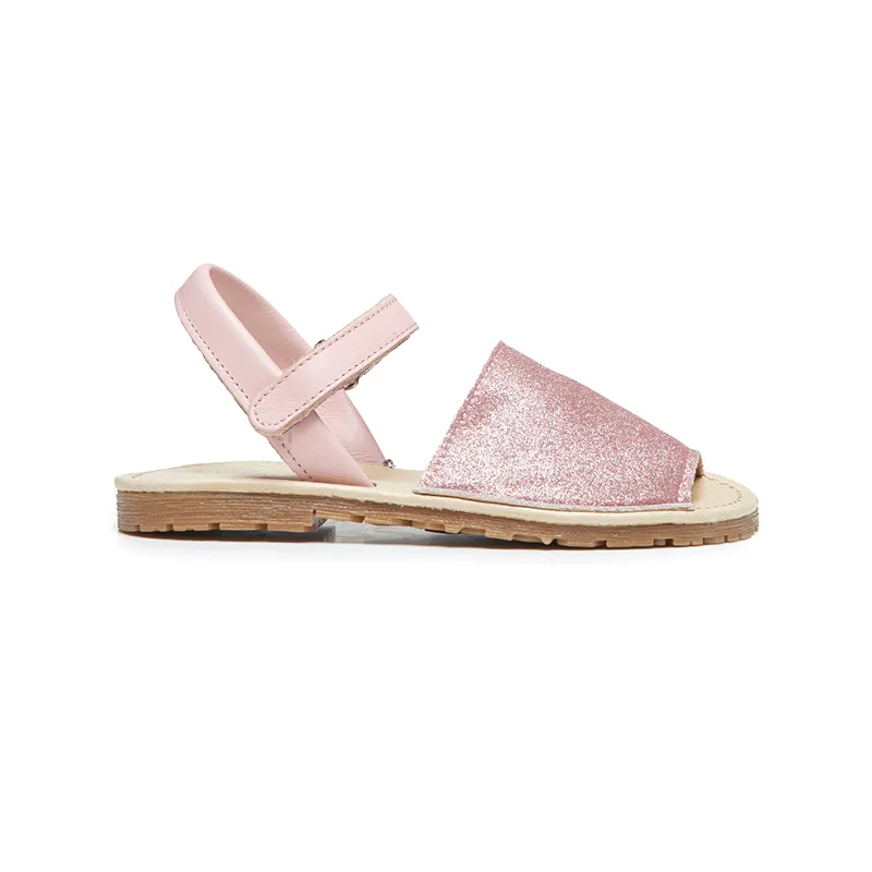 Leather Sandals in Pink Glitter