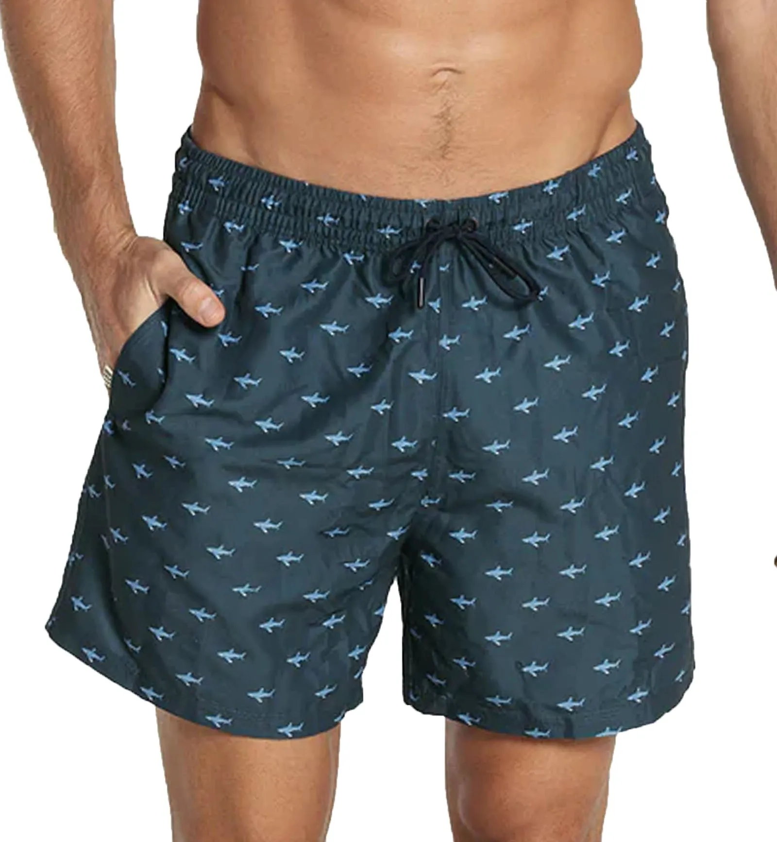 LEO Men's Eco-Friendly Quick Dry 7 inch Swim Trunk (505033) - Shark Print