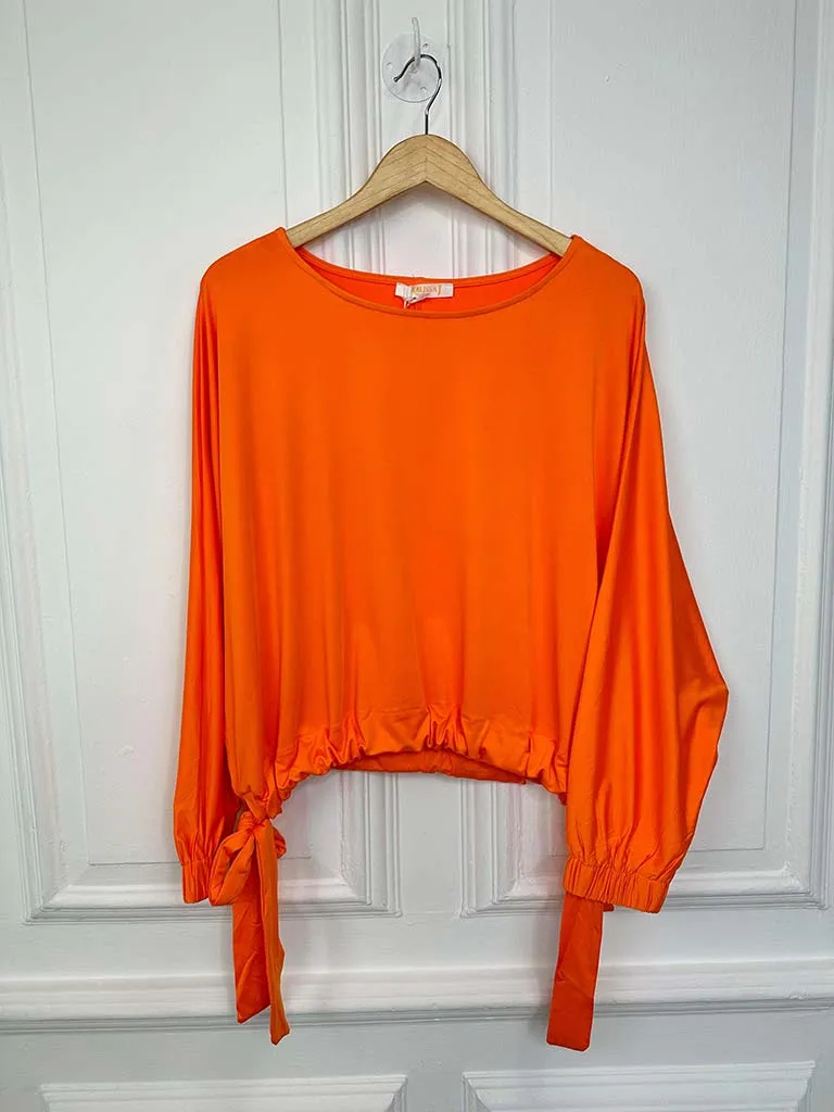 Malissa J Drawstring Tie Top - Orange