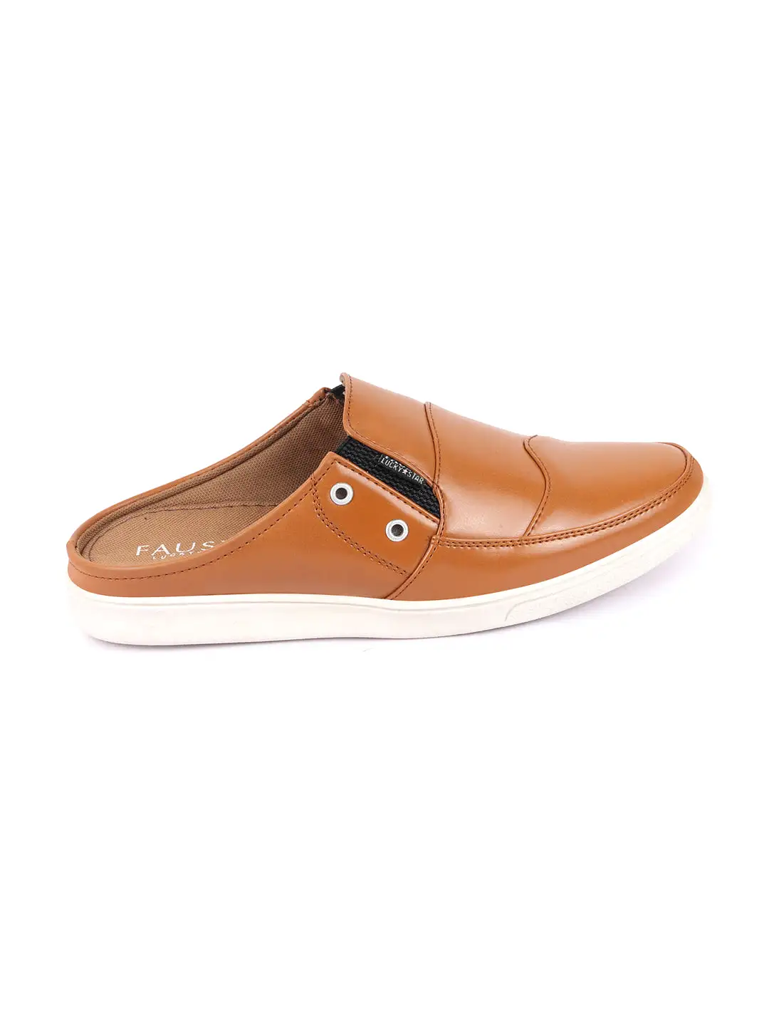 Men Beige Casual Back Open Classic Slip On Shoes