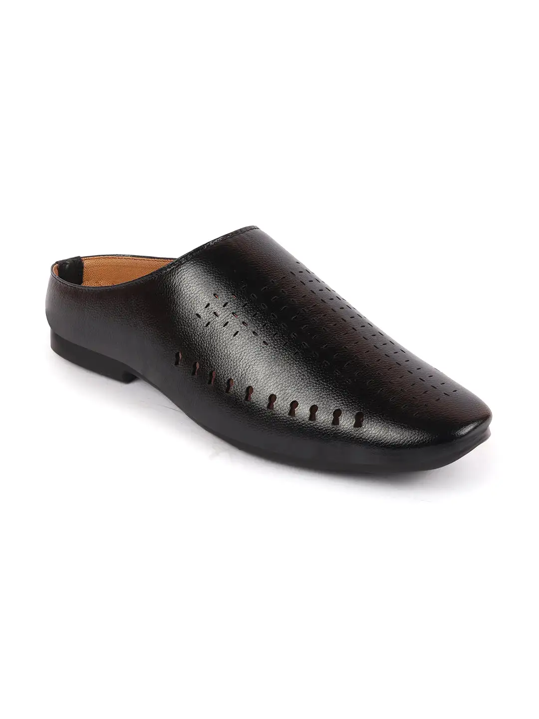 Men Black Back Open Slip On Ethnic Mules Wedding Shoes