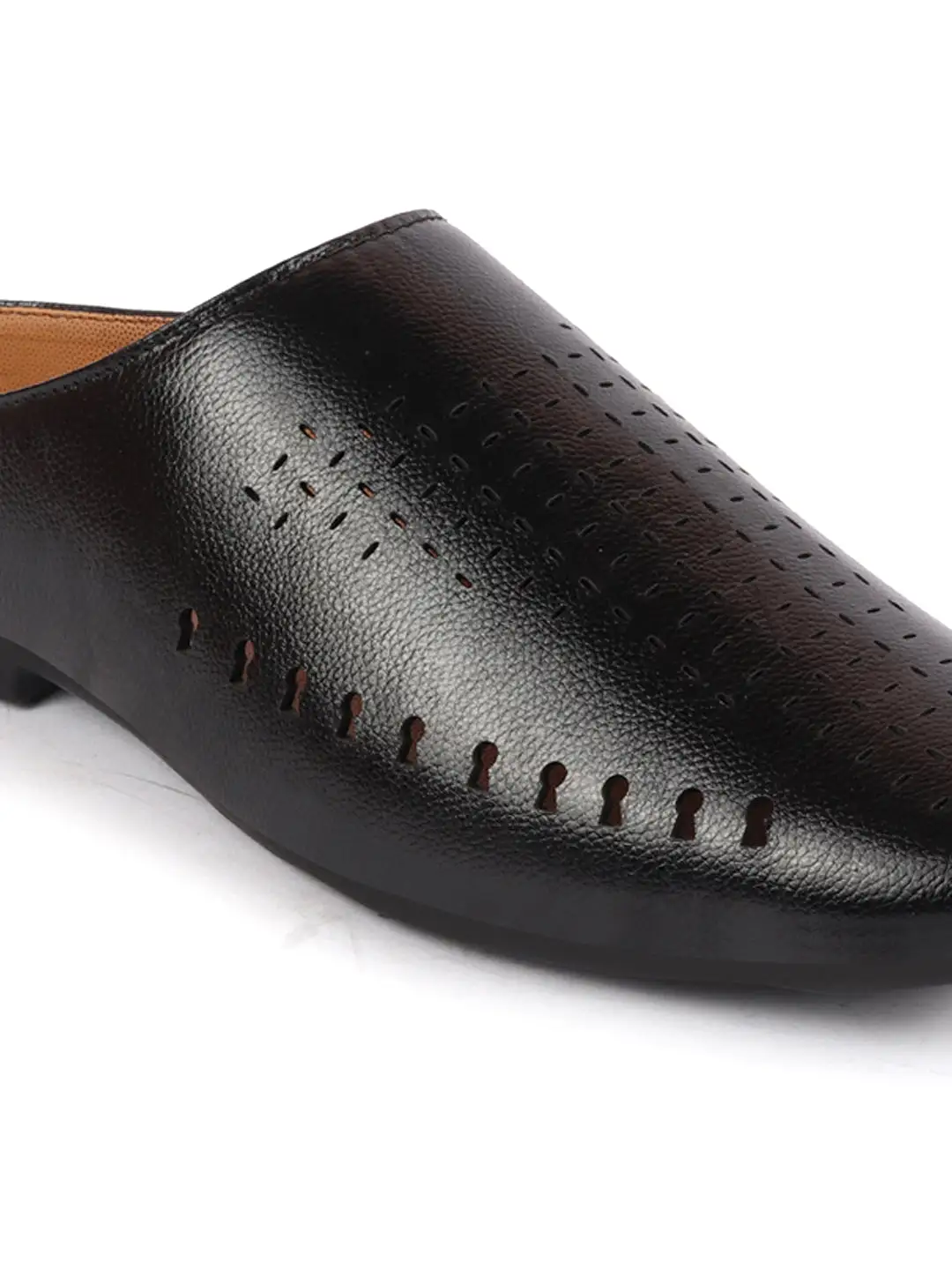 Men Black Back Open Slip On Ethnic Mules Wedding Shoes