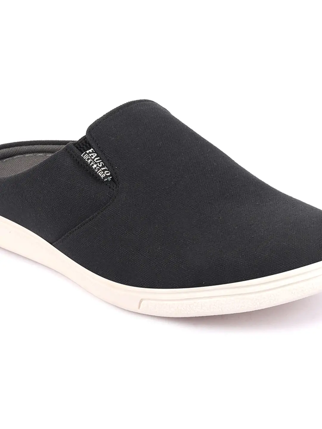 Men Black Casual Back Open Canvas Stylish Slip On Shoes