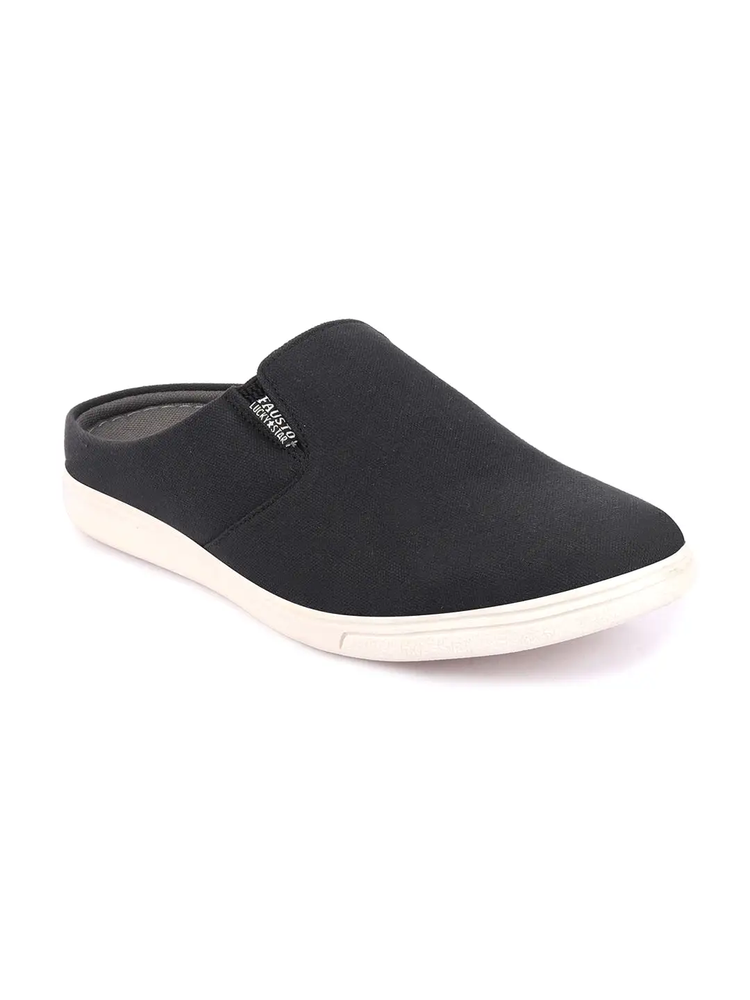 Men Black Casual Back Open Canvas Stylish Slip On Shoes