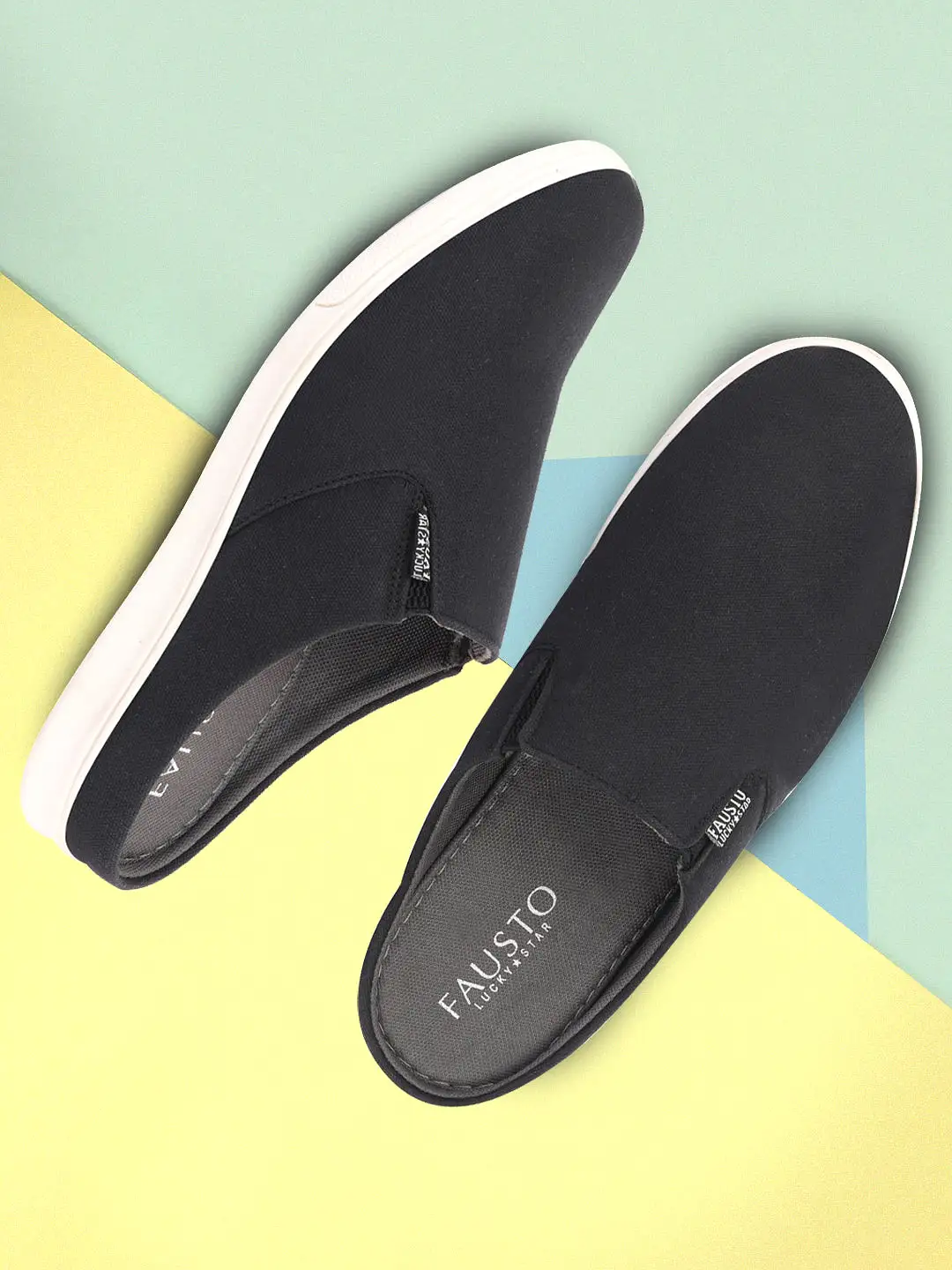 Men Black Casual Back Open Canvas Stylish Slip On Shoes