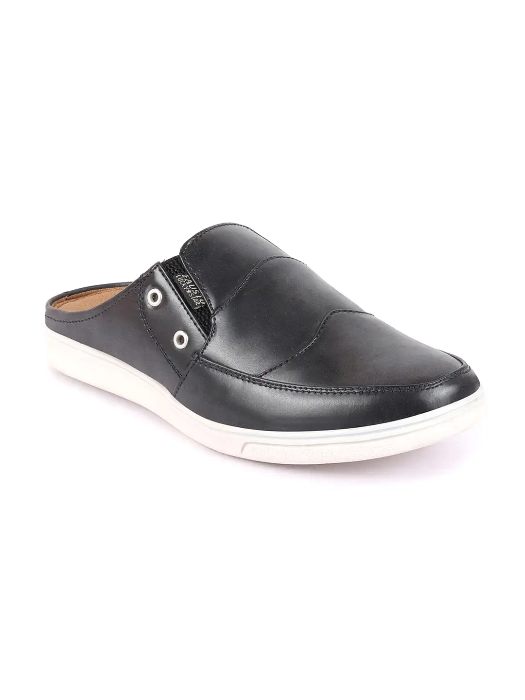 Men Black Casual Back Open Classic Slip On Shoes