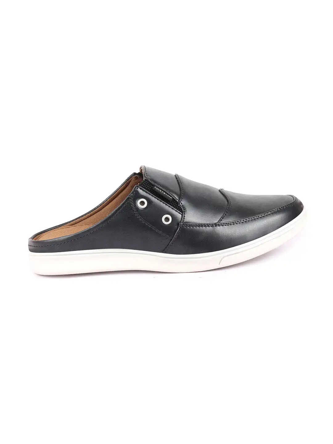 Men Black Casual Back Open Classic Slip On Shoes