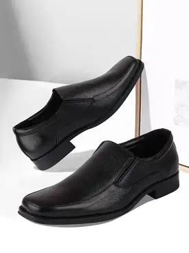 Men Black Plus Size Genuine Leather Formal Slip On Shoes