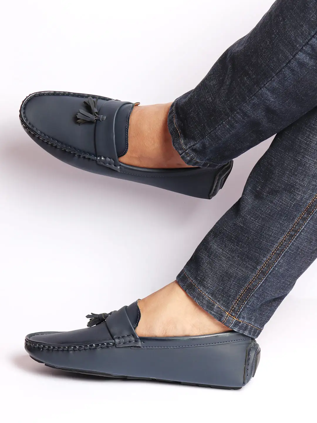 Men Blue Driving Outdoor Tassel Loafer and Moccasin Shoes