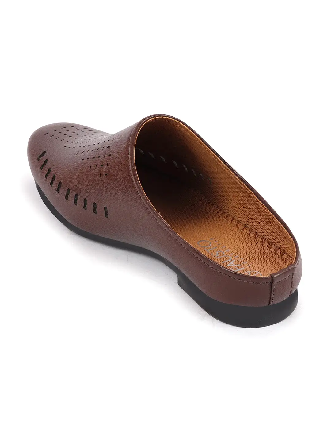 Men Brown Back Open Slip On Ethnic Mules Wedding Shoes