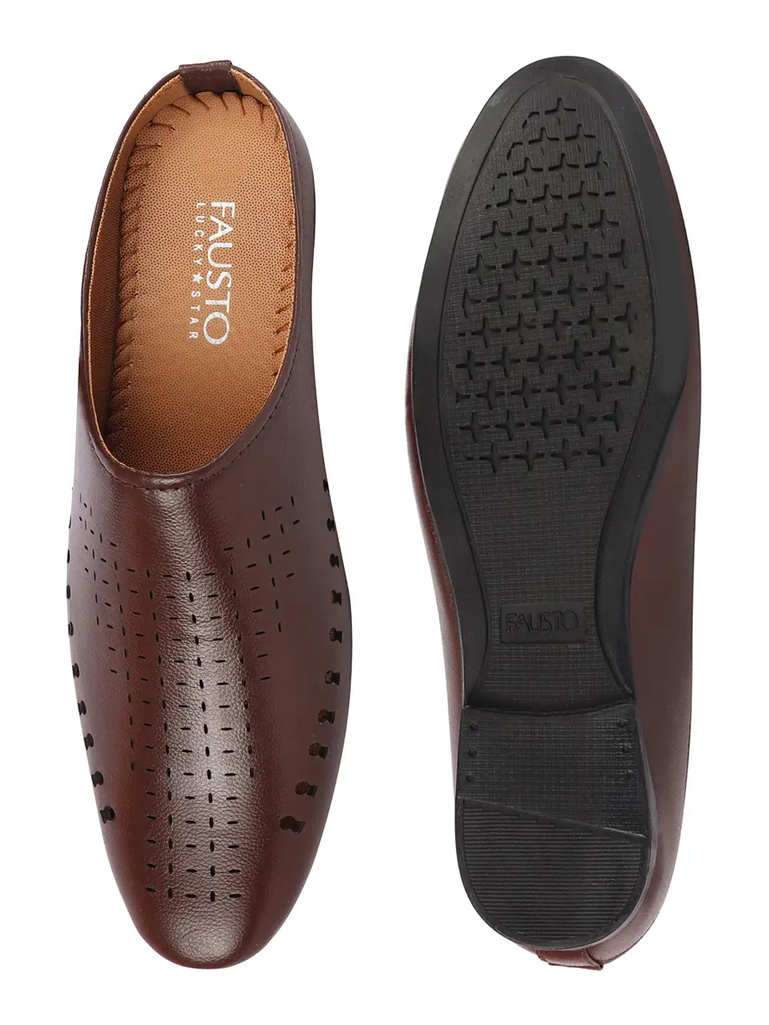 Men Brown Back Open Slip On Ethnic Mules Wedding Shoes