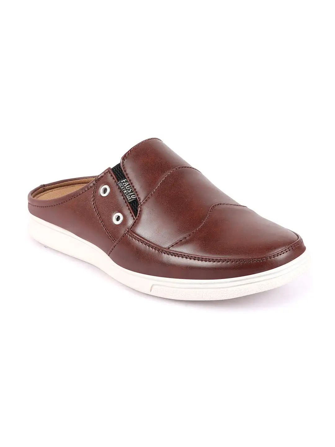 Men Brown Casual Back Open Classic Slip On Shoes