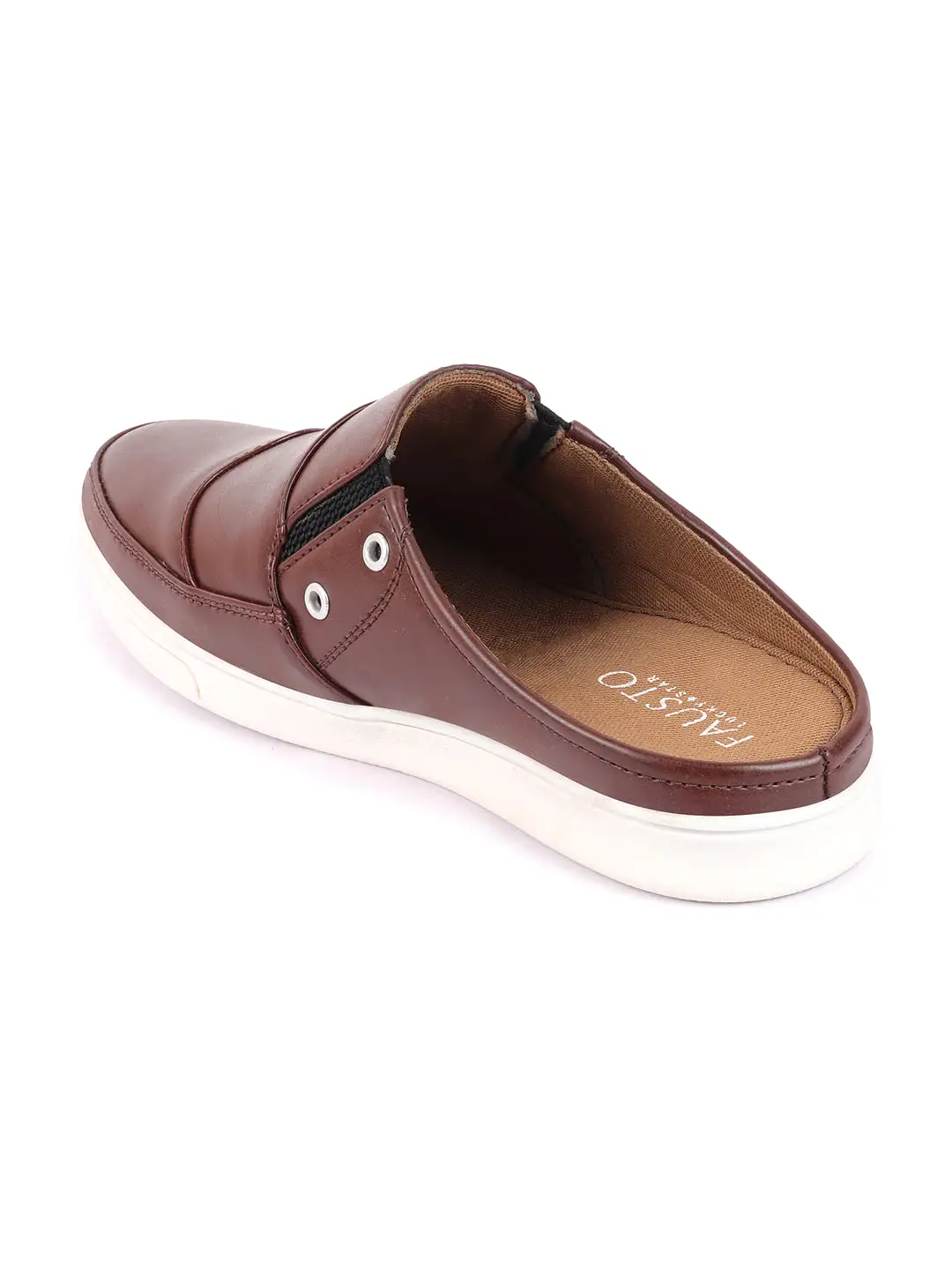 Men Brown Casual Back Open Classic Slip On Shoes