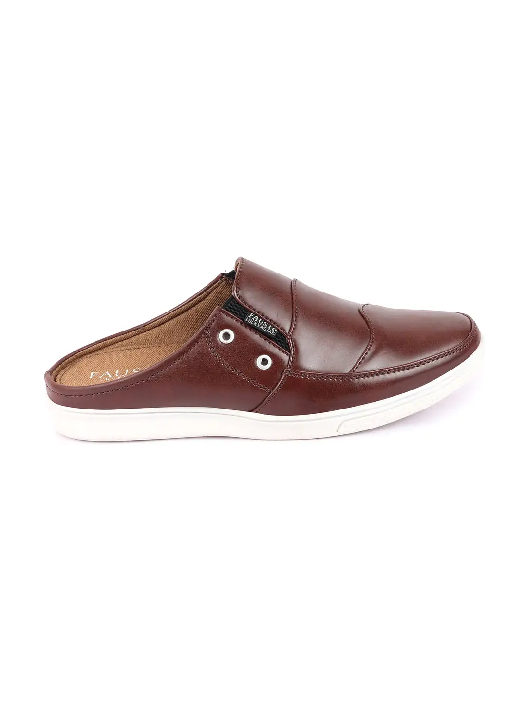 Men Brown Casual Back Open Classic Slip On Shoes