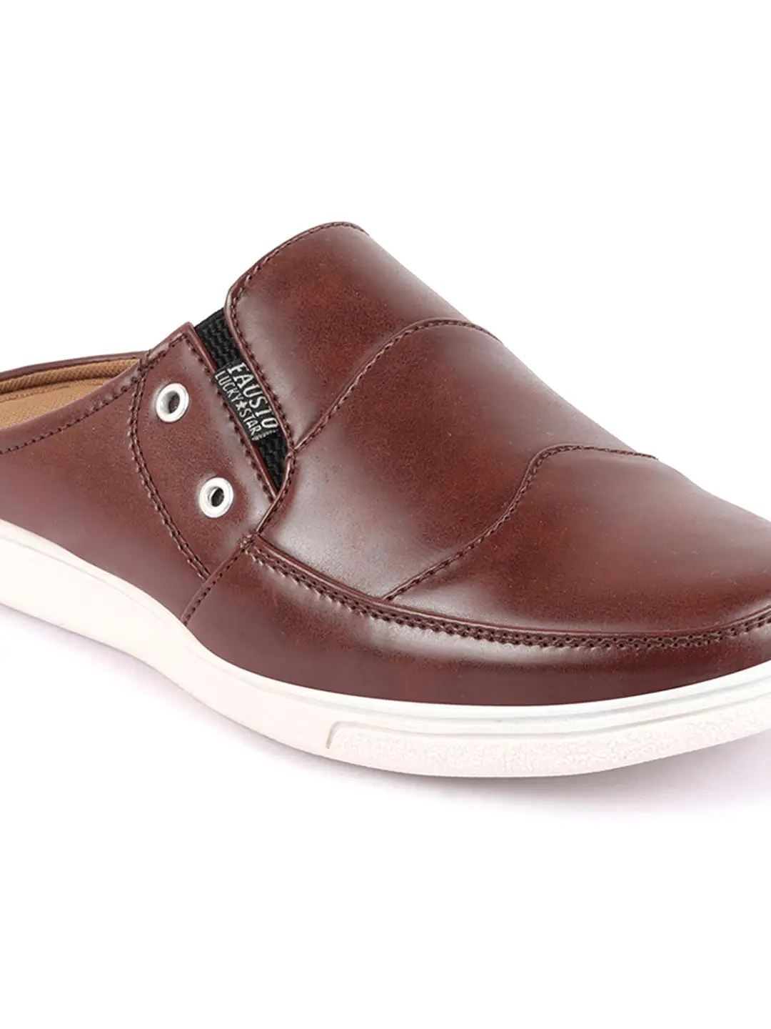 Men Brown Casual Back Open Classic Slip On Shoes