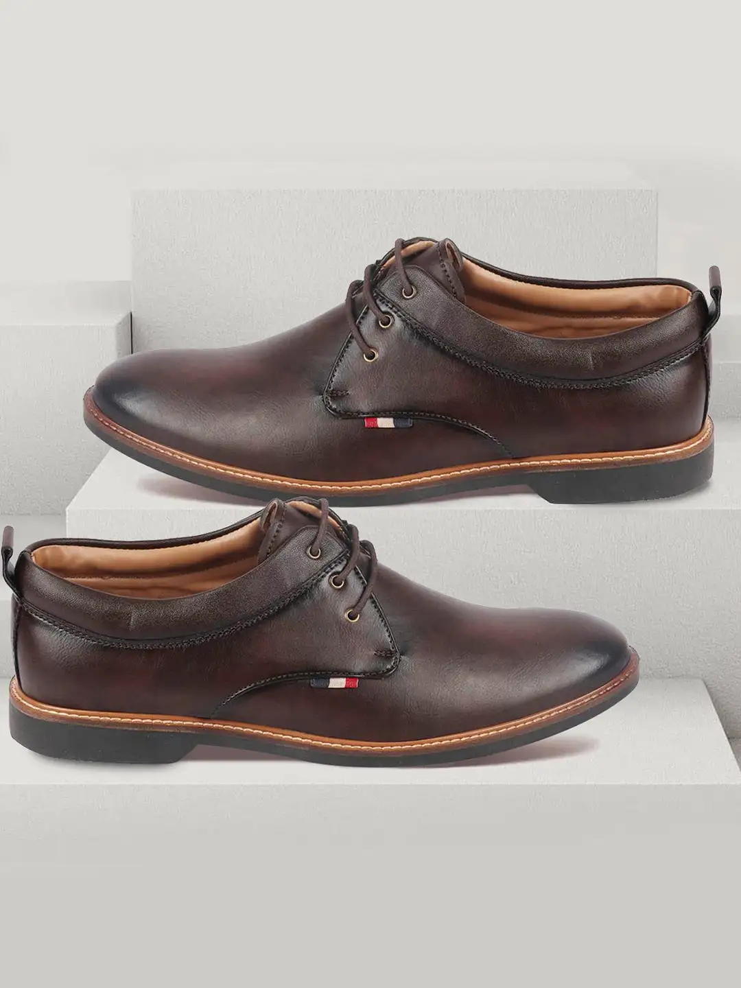 Men Brown Formal Lace Up Oxford Shoes with TPR Welted Sole