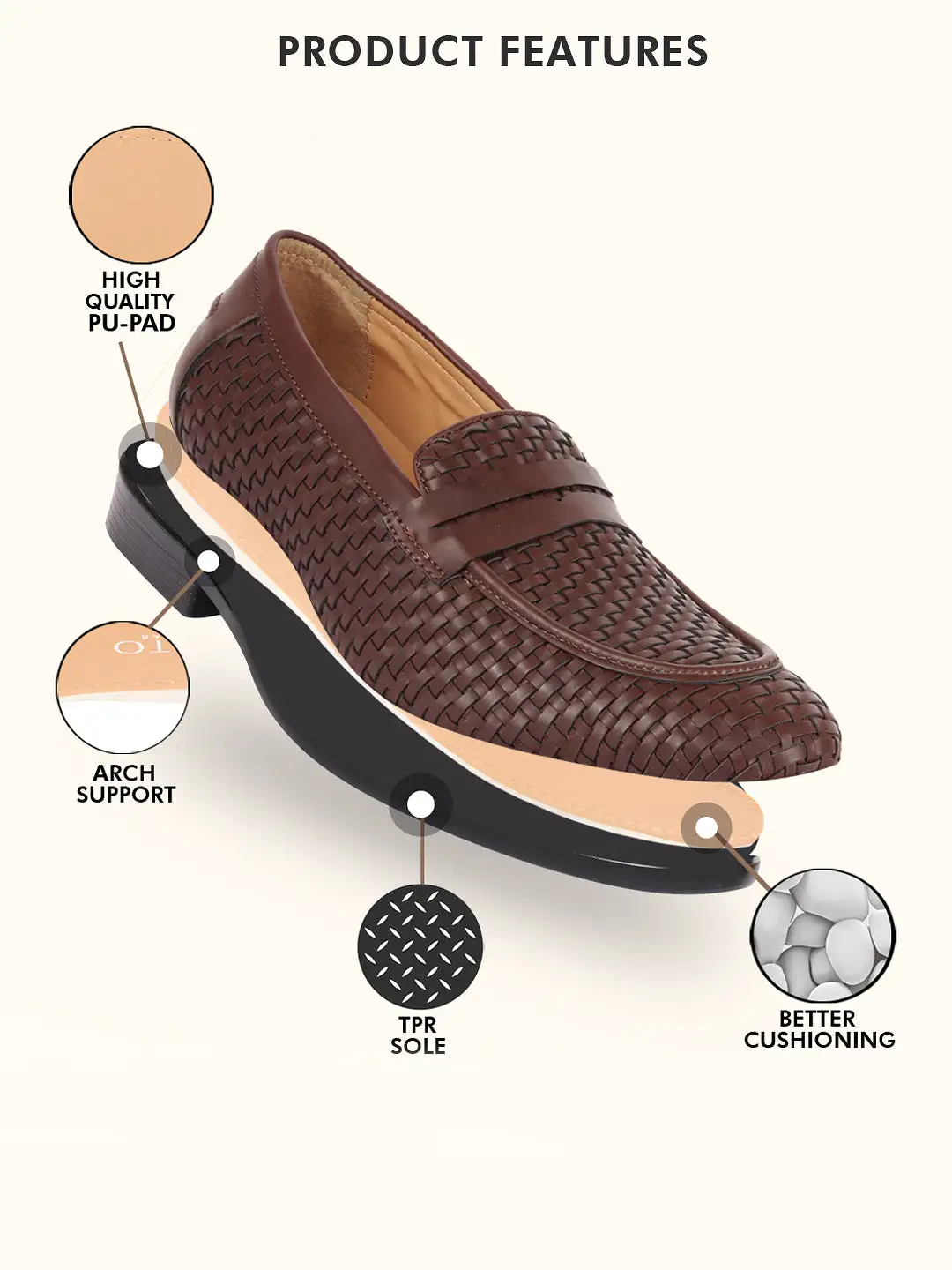 Men Brown Hand Knitted Design Penny Loafer Slip On Shoes