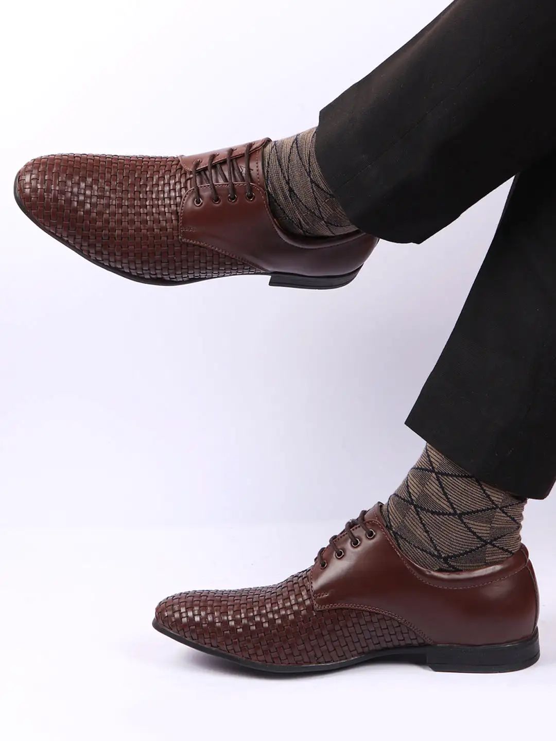 Men Brown Knit Design Formal/Office Lace Up Shoes